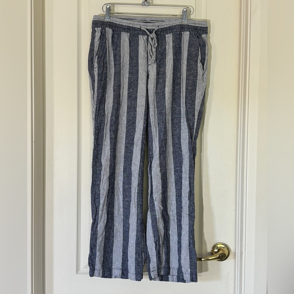 Old Navy Striped Wide Leg Pants Size M Navy White Drawstring